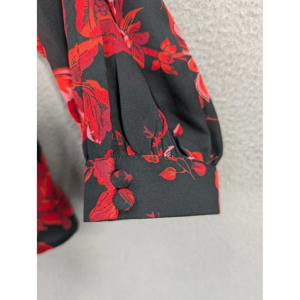 Carmen Marc Valvo Floral Long Sleeve Top Women's XL Black Red Lace Whimsigoth - Picture 5 of 12